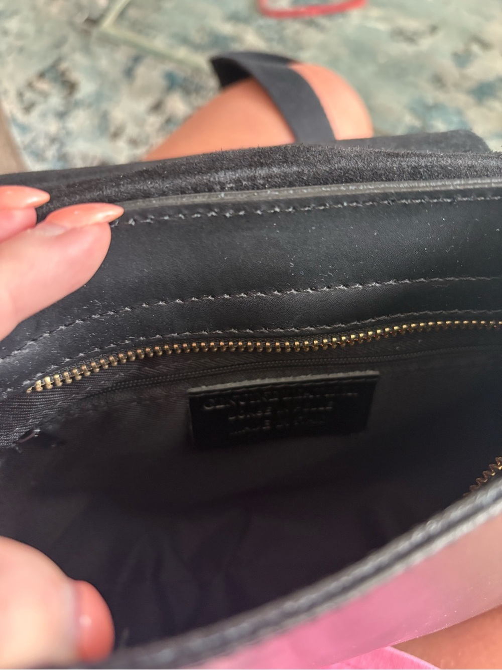 Black Suede & Leather Crossbody Bag with Gold Hardware - Picture 5 of 6